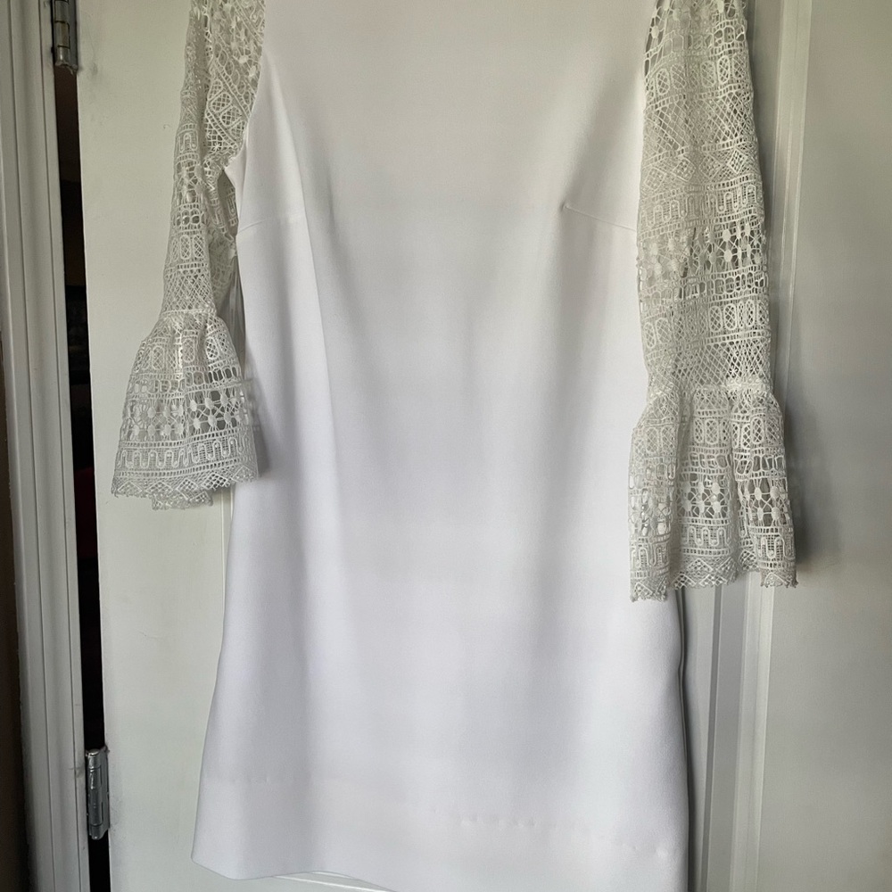 Donna Ricco White Dress with Lace Sleeves